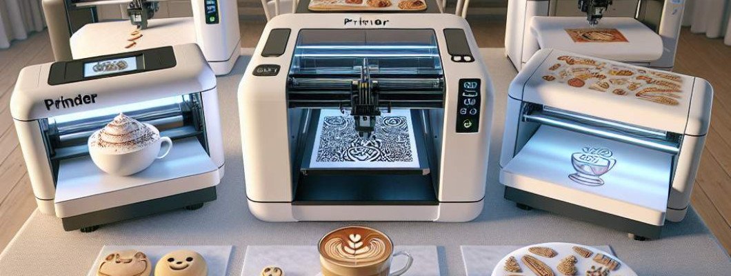 Café design studios merging neo-futuristic aesthetics with printed coffee art for immersive spaces