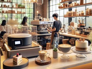 Convergência entre comida e tecnologia destacando impressoras de café como instrumentos de inovação na gastronomia
