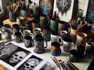 Come I designer usano le stampe di arte del caffè e le immagini di stampa su tazze da caffè per la creatività