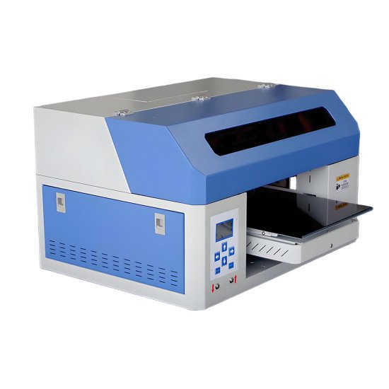 A4 smart UV flatbed printer printing on phone cases, acrylic, and metal surfaces