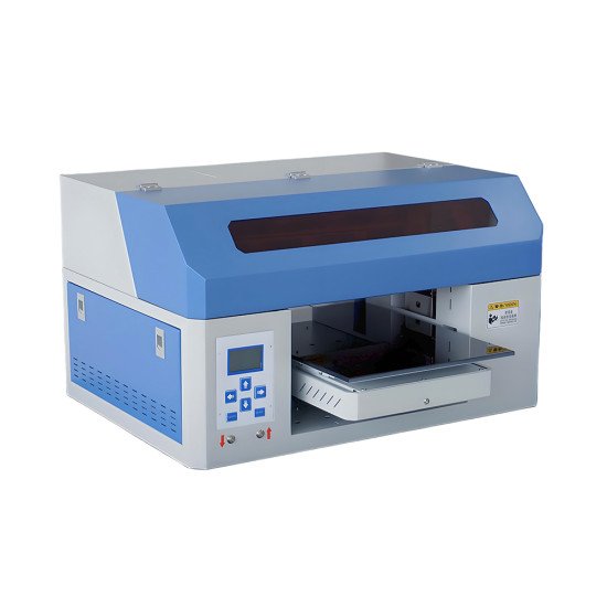 A4 smart UV flatbed printer printing on phone cases, acrylic, and metal surfaces