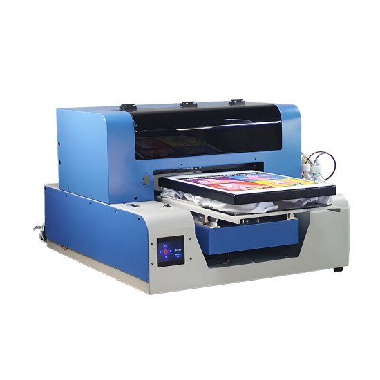 Impresora DTG A3 que imprime diseños a todo color en camisetas de algodón y poliéster